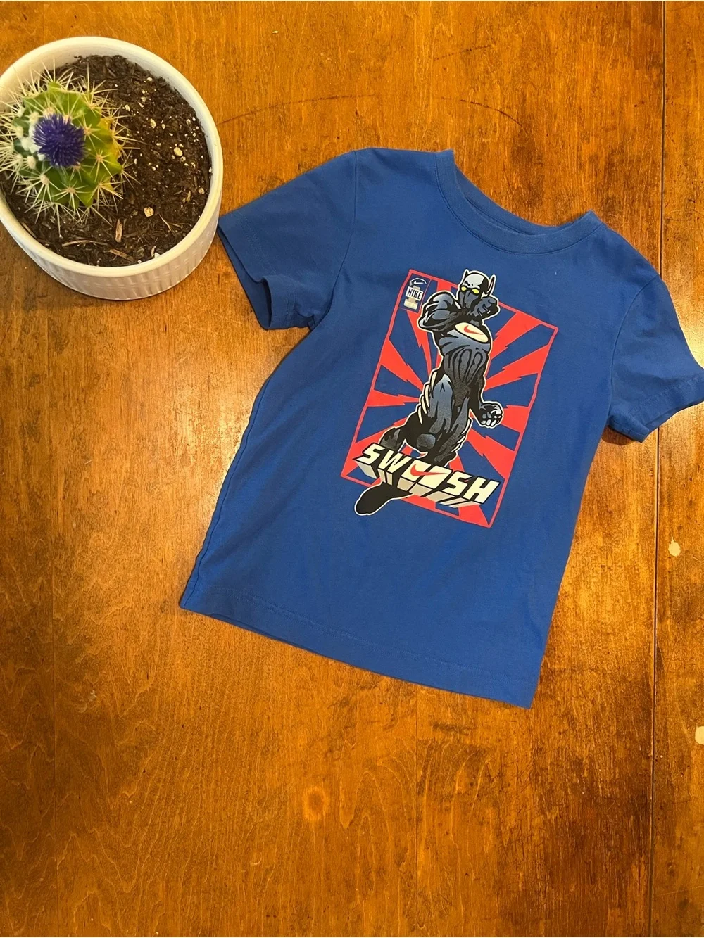 Nike Boys Blue Swoosh Graphic Tee Shirt Size 5-6